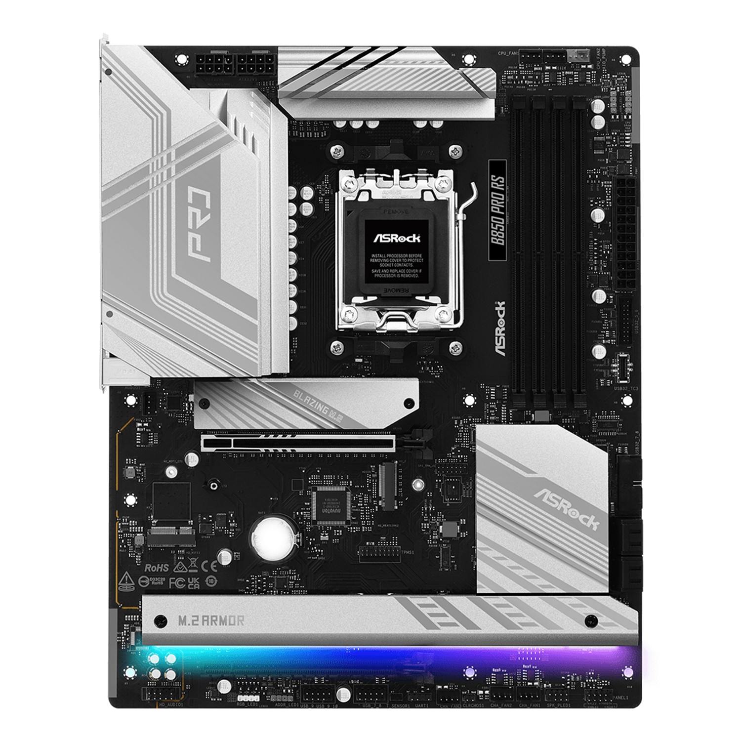 Zweites Bild vonASRock B850 Pro RS, AMD, Sockel AM5, AMD Ryzen 7000 Series, AMD Ryzen 8000 Series, AMD Ryzen 9000 Series, DDR5-SDRAM, 256 GB, DIMM