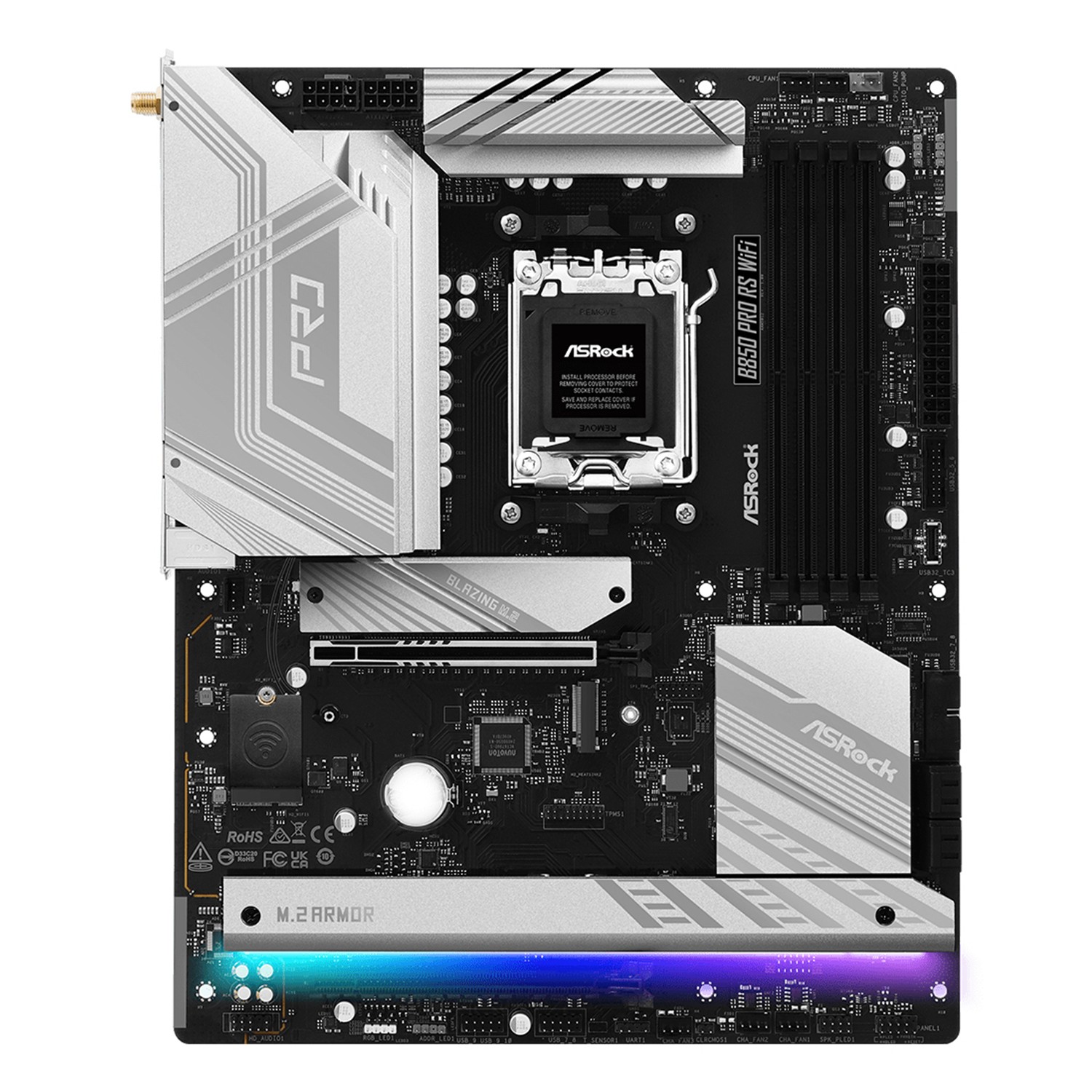 Zweites Bild vonASRock B850 Pro RS WiFi, AMD, Sockel AM5, AMD Ryzen 7000 Series, AMD Ryzen 8000 Series, AMD Ryzen 9000 Series, DDR5-SDRAM, 256 GB, DIMM