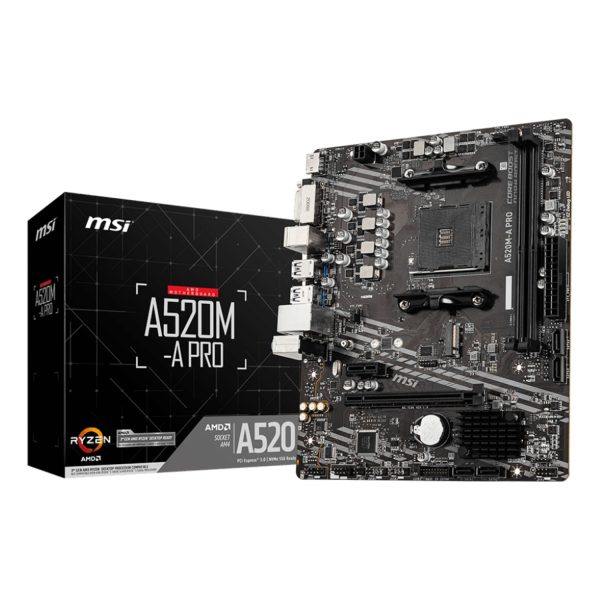 MSI A520M-A PRO, AMD, Sockel AM4, AMD Ryzen 3000 Series, DDR4-SDRAM, 64 GB, DIMM