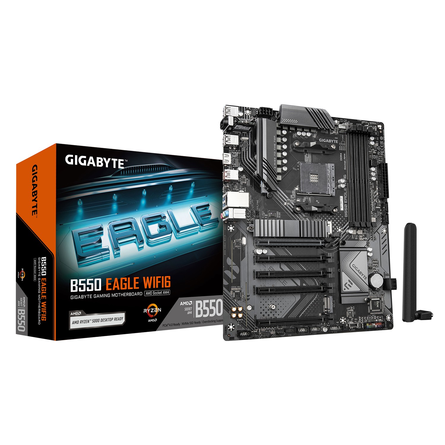 Gigabyte B550 EAGLE WIFI6 Mainboard – AMD Ryzen 5000 G-Serie CPUs, 10+3+1 Phasen VRM, bis zu 3200 MHz DDR4, 1xPCIe 4.0 + 1xPCIe 3.0 M.2, 1GbE LAN, WIFI 6, USB 3.2 Gen 2, AMD, Sockel AM4, AMD Ryzen 3000 Series, AMD Ryzen 4000 Series, AMD Ryzen 5000 Series,
