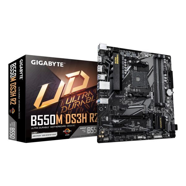Gigabyte B550M DS3H R2 Mainboard – AMD Ryzen 5000 Prozessoren, 5+3 Phasen VRM, bis zu 4733 MHz DDR4 (O.C.), 1x PCIe 4.0 + 1x PCIe 3.0 M.2, 1 GbE LAN, USB 3.2 Gen 1, AMD, Sockel AM4, AMD Ryzen 3000 Series, AMD Ryzen 4000 Series, AMD Ryzen 5000 Series, Sock