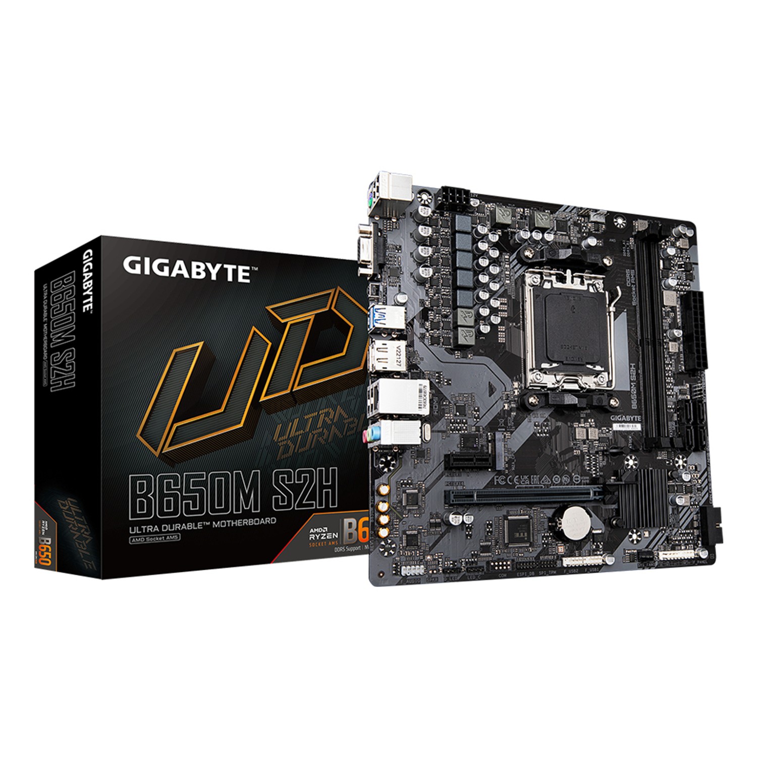 Gigabyte B650M S2H Mainboard - AMD Ryzen 9000er-Serie, 5+2+2 Phasen VRM, bis zu 6400 MHz DDR5 (OC), 1xPCIe 4.0 M.2, GbE LAN, USB 3.2 Gen 1, AMD, Sockel AM5, AMD Ryzen 7000 Series, AMD Ryzen 8000 Series, AMD Ryzen 9000 Series, Sockel AM5, DDR5-SDRAM, 128 G