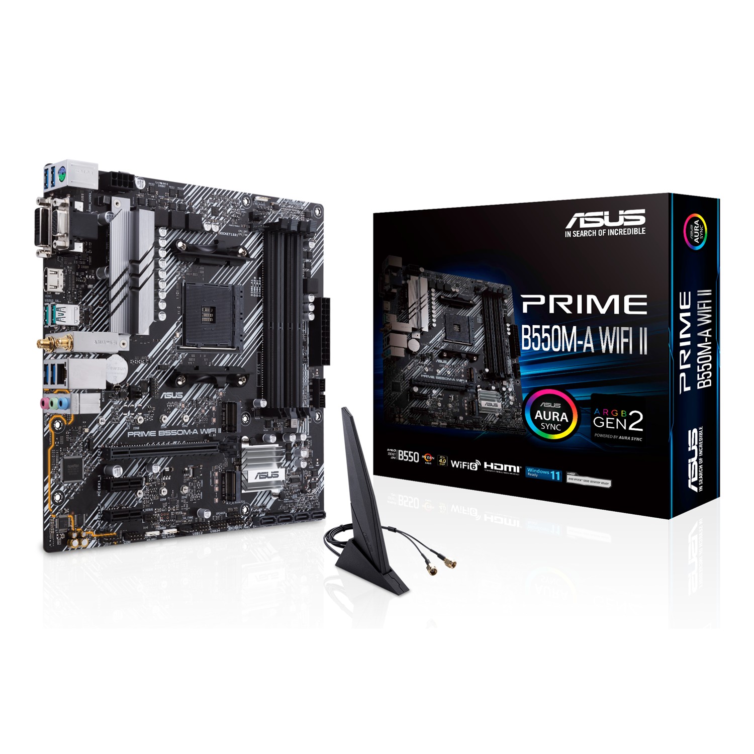 ASUS PRIME B550M-A WIFI II, AMD, Sockel AM4, AMD Ryzen 3000 Series, AMD Ryzen 5000 Series, Sockel AM4, DDR4-SDRAM, 128 GB