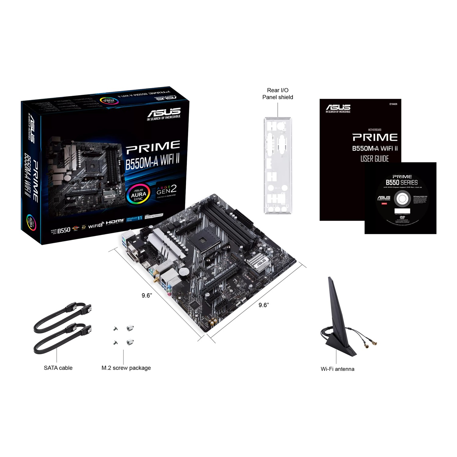 Zweites Bild vonASUS PRIME B550M-A WIFI II, AMD, Sockel AM4, AMD Ryzen 3000 Series, AMD Ryzen 5000 Series, Sockel AM4, DDR4-SDRAM, 128 GB