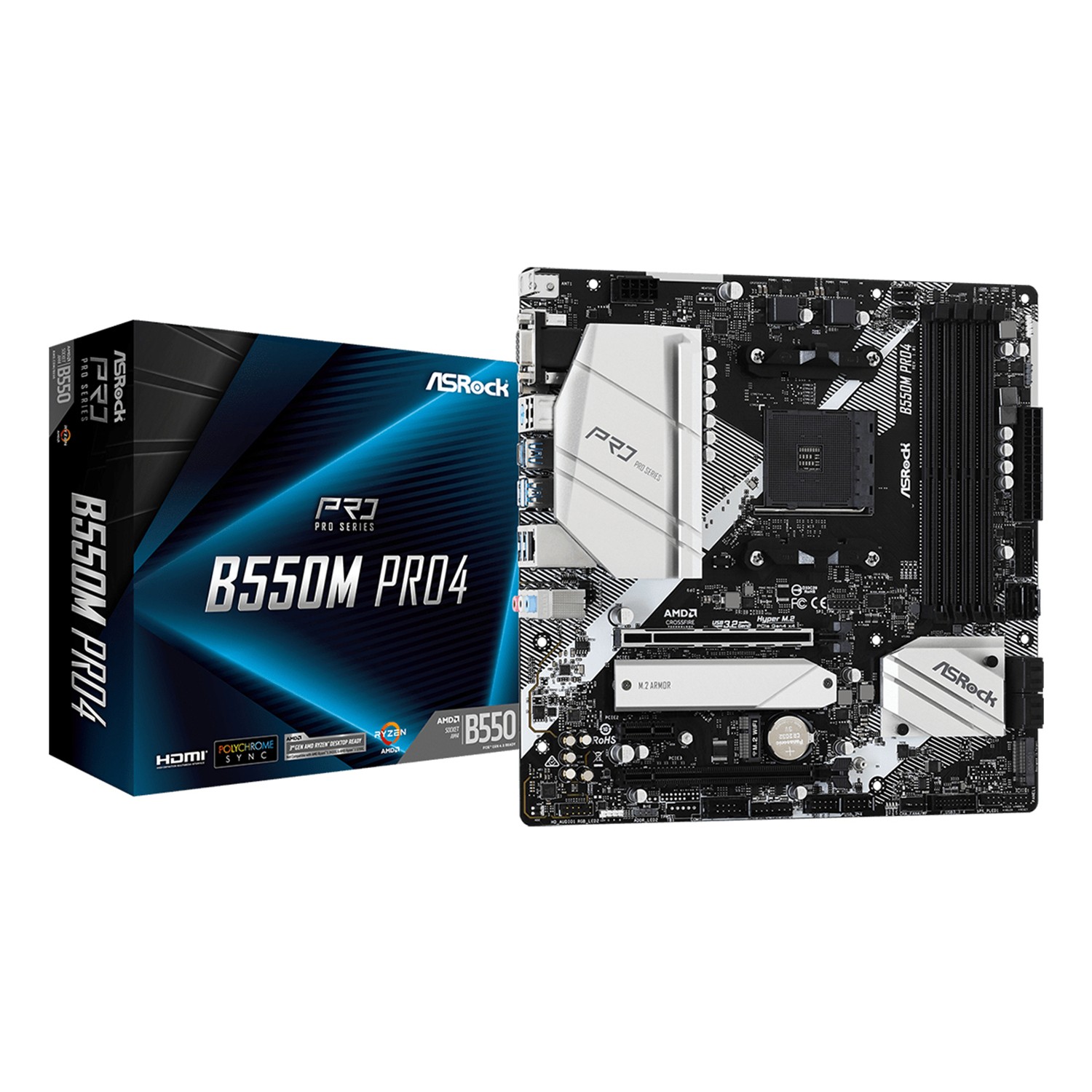ASRock B550M Pro4, AMD, Sockel AM4, AMD Ryzen 3000 Series, Sockel AM4, DDR4-SDRAM, 128 GB