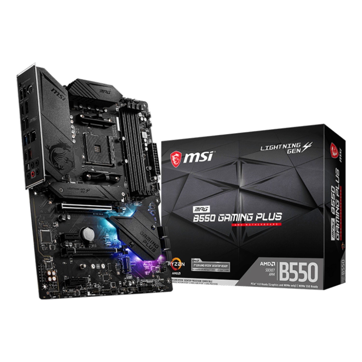 MSI MPG B550 Gaming Plus, AMD, Sockel AM4, AMD Ryzen 3000 Series, DDR4-SDRAM, 128 GB, DIMM
