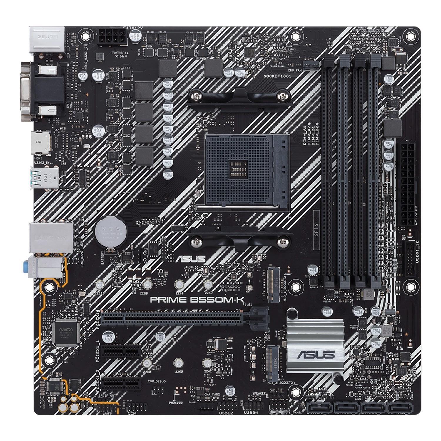 ASUS PRIME B550M-K, AMD, Sockel AM4, AMD Ryzen 3000 Series, DDR4-SDRAM, 128 GB, DIMM