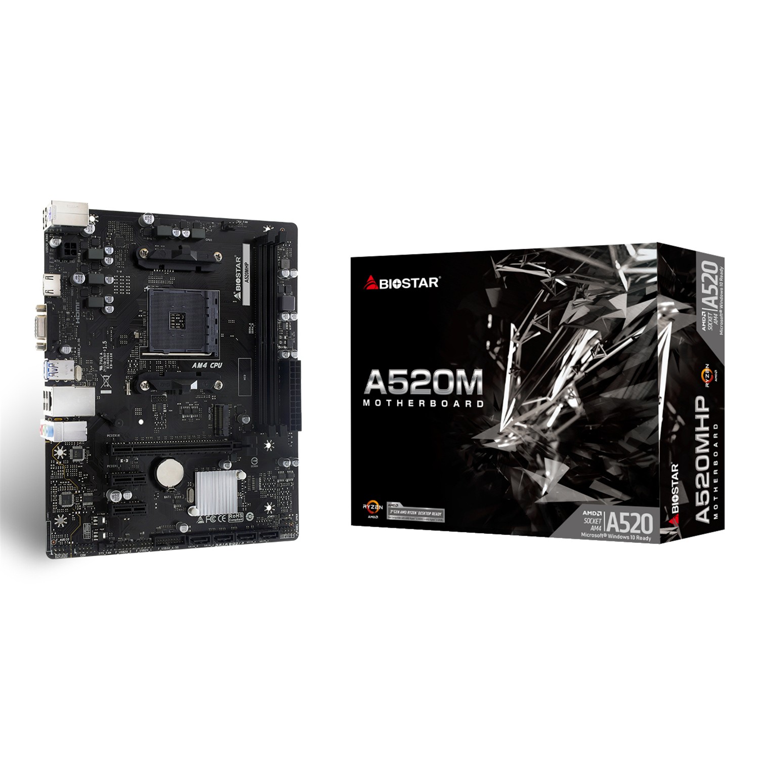 Biostar A520MHP, AMD, Sockel AM4, AMD Ryzen 3000 Series, AMD Ryzen 4000 Series, AMD Ryzen 5000 Series, Sockel AM4, DDR4-SDRAM, 64 GB