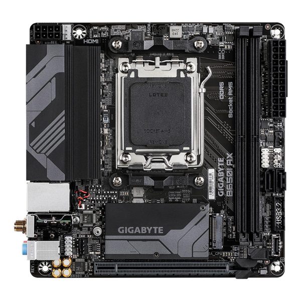 Zweites Bild vonGigabyte B650I AX Mainboard - AMD Ryzen 9000er-Serie, 5+2+1 Phasen VRM, bis zu 6400 MHz DDR5 (OC), 1xPCIe 4.0 M.2, 2,5 GbE LAN, WIFI 6E, USB 3.2 Gen 2, AMD, Sockel AM5, AMD Ryzen 7000 Series, AMD Ryzen 8000 Series, AMD Ryzen 9000 Series, Sockel AM5, DDR5-