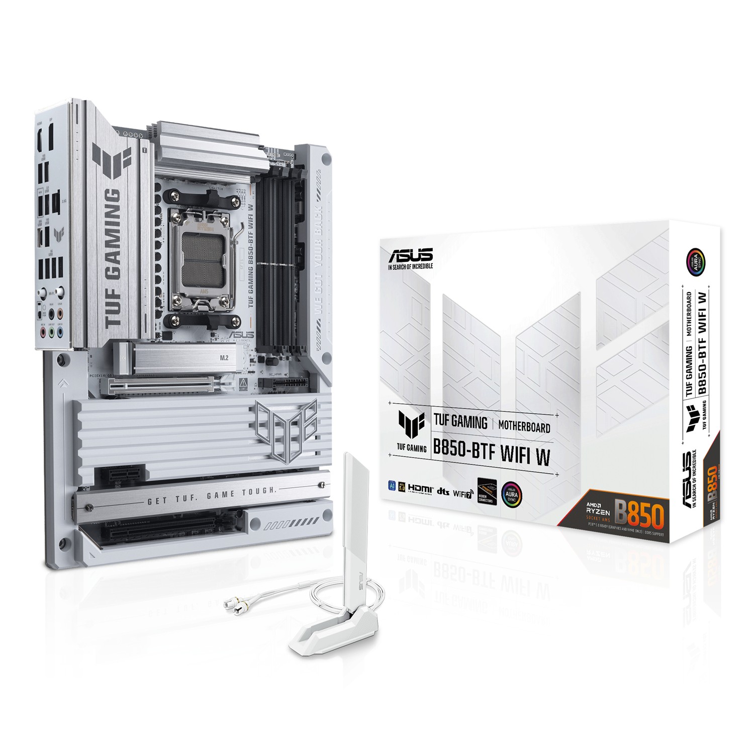 ASUS TUF GAMING B850-BTF WIFI W, AMD, Sockel AM5, AMD Ryzen 7000 Series, AMD Ryzen 8000 Series, AMD Ryzen 9000 Series, DDR5-SDRAM, 256 GB, DIMM