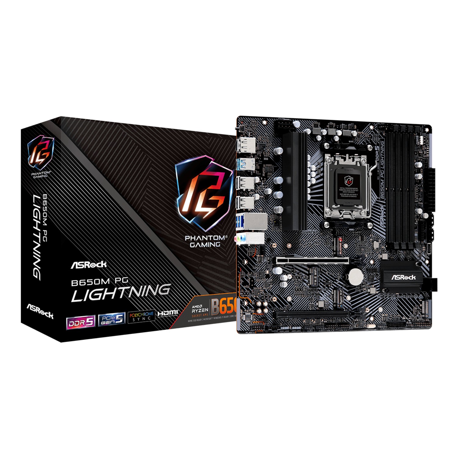 ASRock B650M PG Lightning, AMD, Sockel AM5, AMD Ryzen 7000 Series, Sockel AM5, DDR5-SDRAM, 192 GB