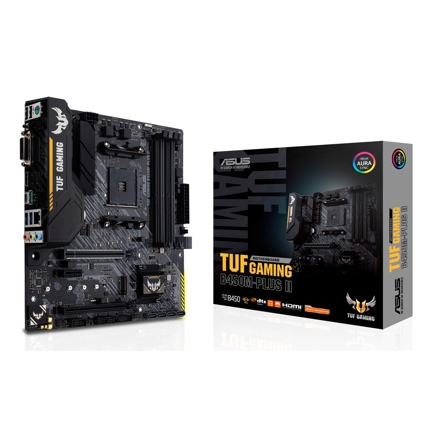 ASUS TUF Gaming B450M-Plus II, AMD, Sockel AM4, AMD Ryzen 2000 Series, AMD Ryzen 3000 Series, AMD Ryzen Threadripper 1000 Series, AMD Ryzen..., DDR4-SDRAM, 128 GB, DIMM