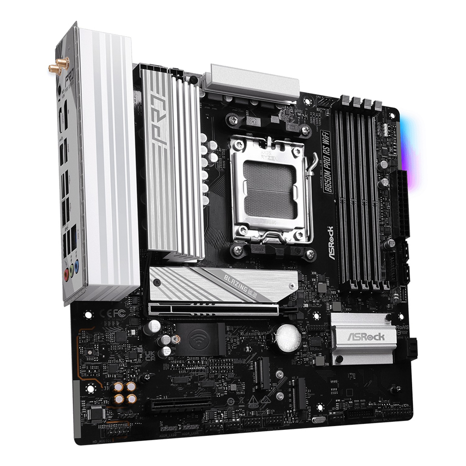 Zweites Bild vonASRock B850M Pro RS WiFi, AMD, Sockel AM5, AMD Ryzen 7000 Series, AMD Ryzen 8000 Series, AMD Ryzen 9000 Series, Sockel AM5, DDR5-SDRAM, 256 GB
