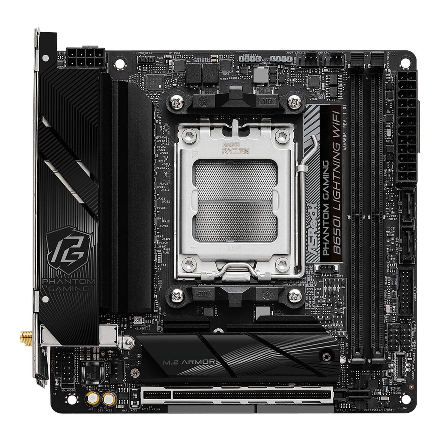Zweites Bild vonASRock B650I Lightning WiFi, AMD, Sockel AM5, AMD Ryzen 7000 Series, DDR5-SDRAM, 96 GB, DIMM
