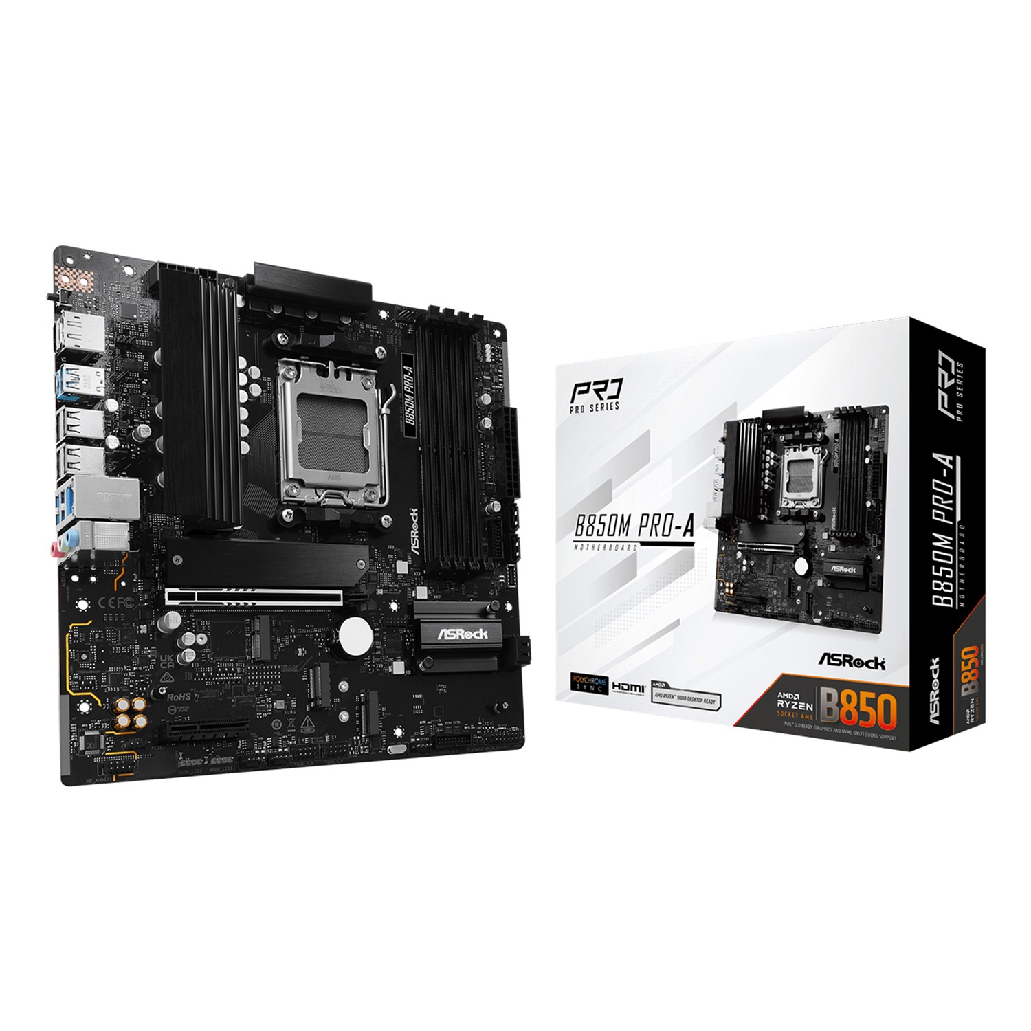 ASRock B850M Pro-A, AMD, Sockel AM5, AMD Ryzen 7000 Series, AMD Ryzen 8000 Series, AMD Ryzen 9000 Series, Sockel AM5, DDR5-SDRAM, 256 GB