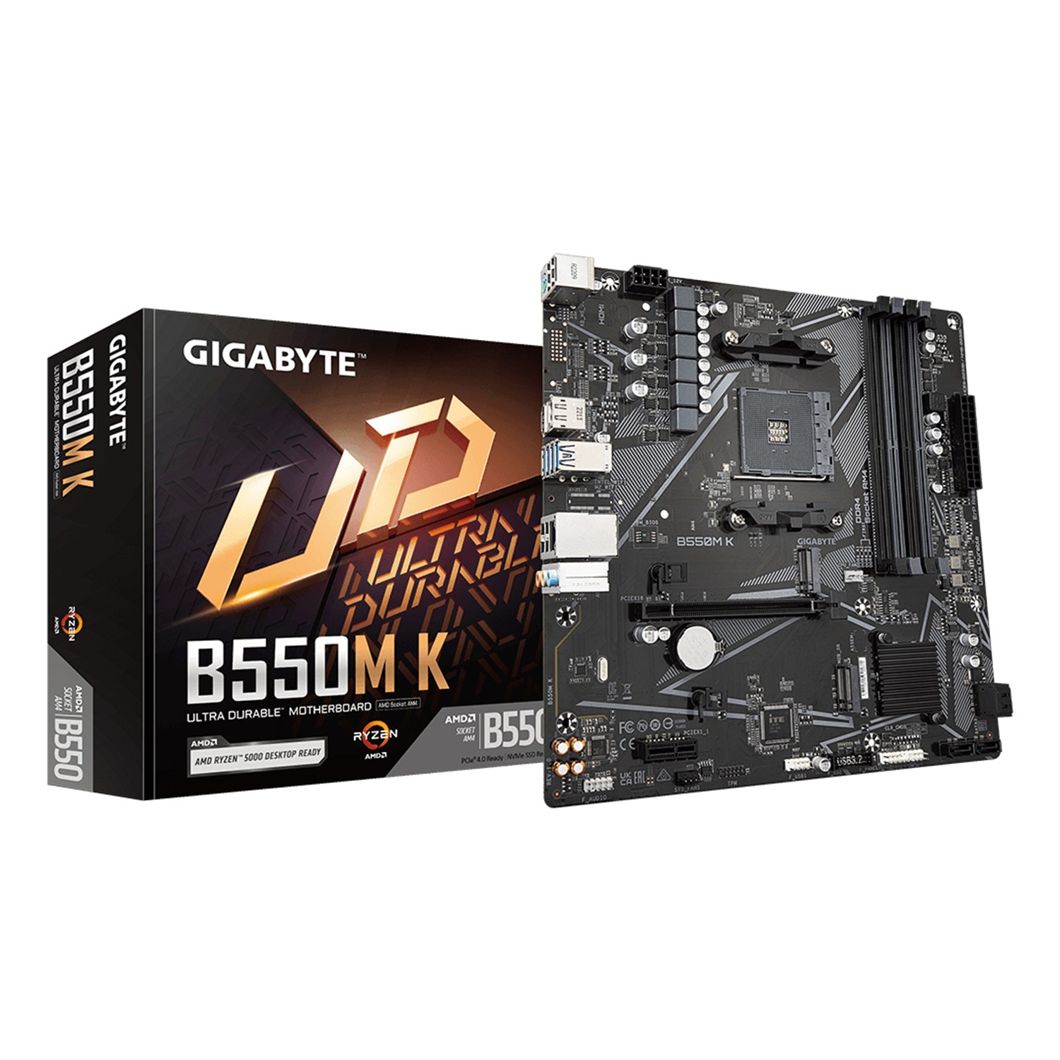 Gigabyte B550M K Mainboard – AMD Ryzen 5000 CPUs, bis zu 4733 MHz DDR4, 1xPCIe 4.0 + 1xPCIe 3.0 M.2, 1GbE LAN, USB 3.2 Gen 1, AMD, Sockel AM4, AMD Ryzen 3000 Series, AMD Ryzen 4000 Series, AMD Ryzen 5000 Series, Sockel AM4, DDR4-SDRAM, 128 GB