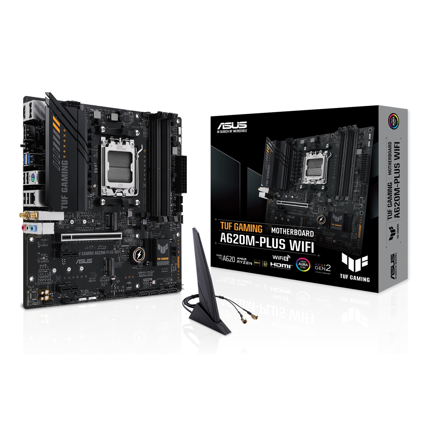 ASUS TUF GAMING A620M-PLUS WIFI, AMD, Sockel AM5, AMD Ryzen 7000 Series, DDR5-SDRAM, 128 GB, Zweikanalig