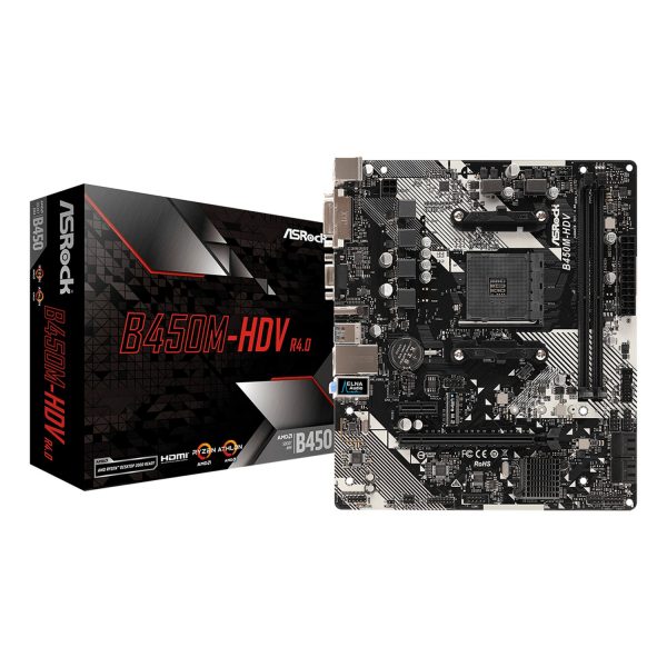 ASRock B450M-HDV R4.0, AMD, Sockel AM4, AMD Athlon, AMD Ryzen 2000 Series, AMD Ryzen 3000 Series, DDR4-SDRAM, 32 GB, DIMM