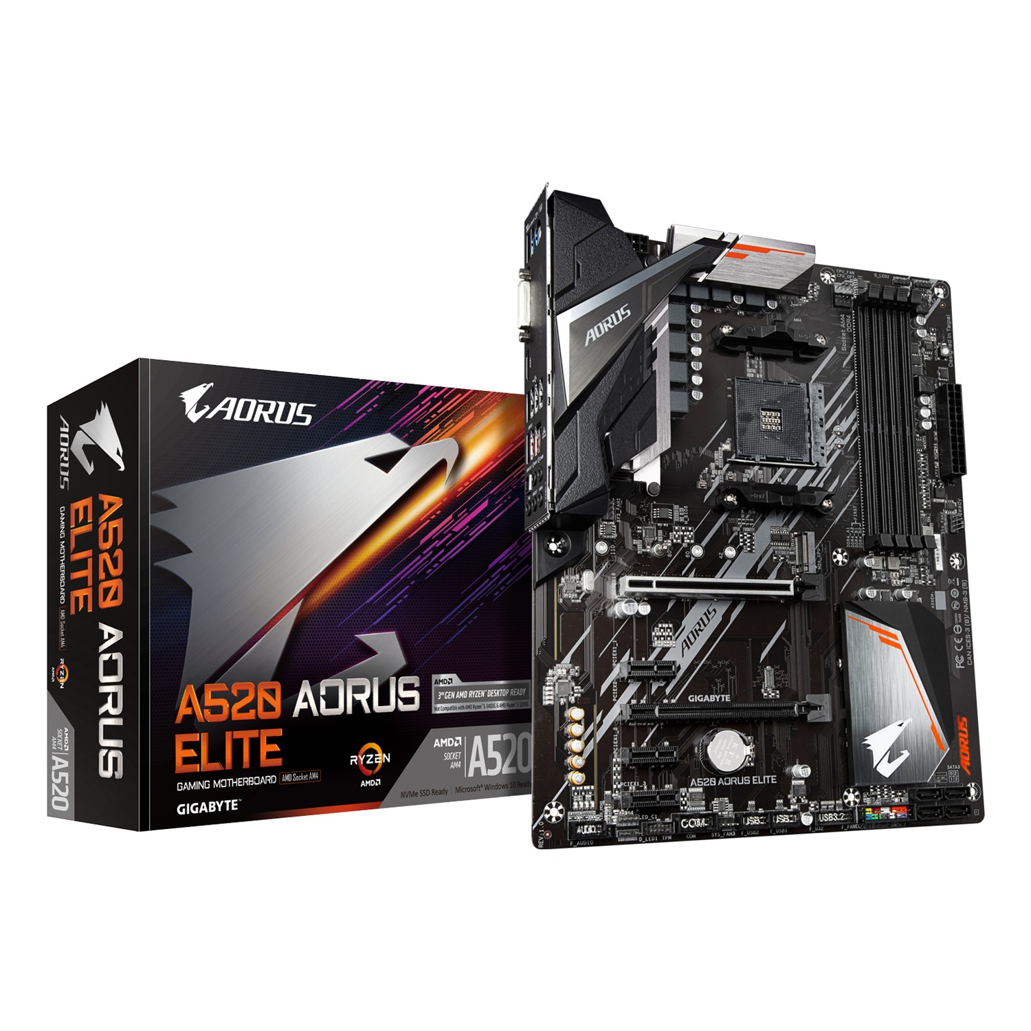 Gigabyte A520 AORUS ELITE Motherboard - Unterstützt AMD Ryzen 5000 Serie AM4 CPUs, 5+3 Phasen Pure Digital VRM, bis zu 4733MHz DDR4 (OC), PCIe 3.0 x4 M.2, GbE LAN, USB 3.2 Gen2, AMD, Sockel AM4, AMD Ryzen 3000 Series, Sockel AM4, DDR4-SDRAM, 128 GB
