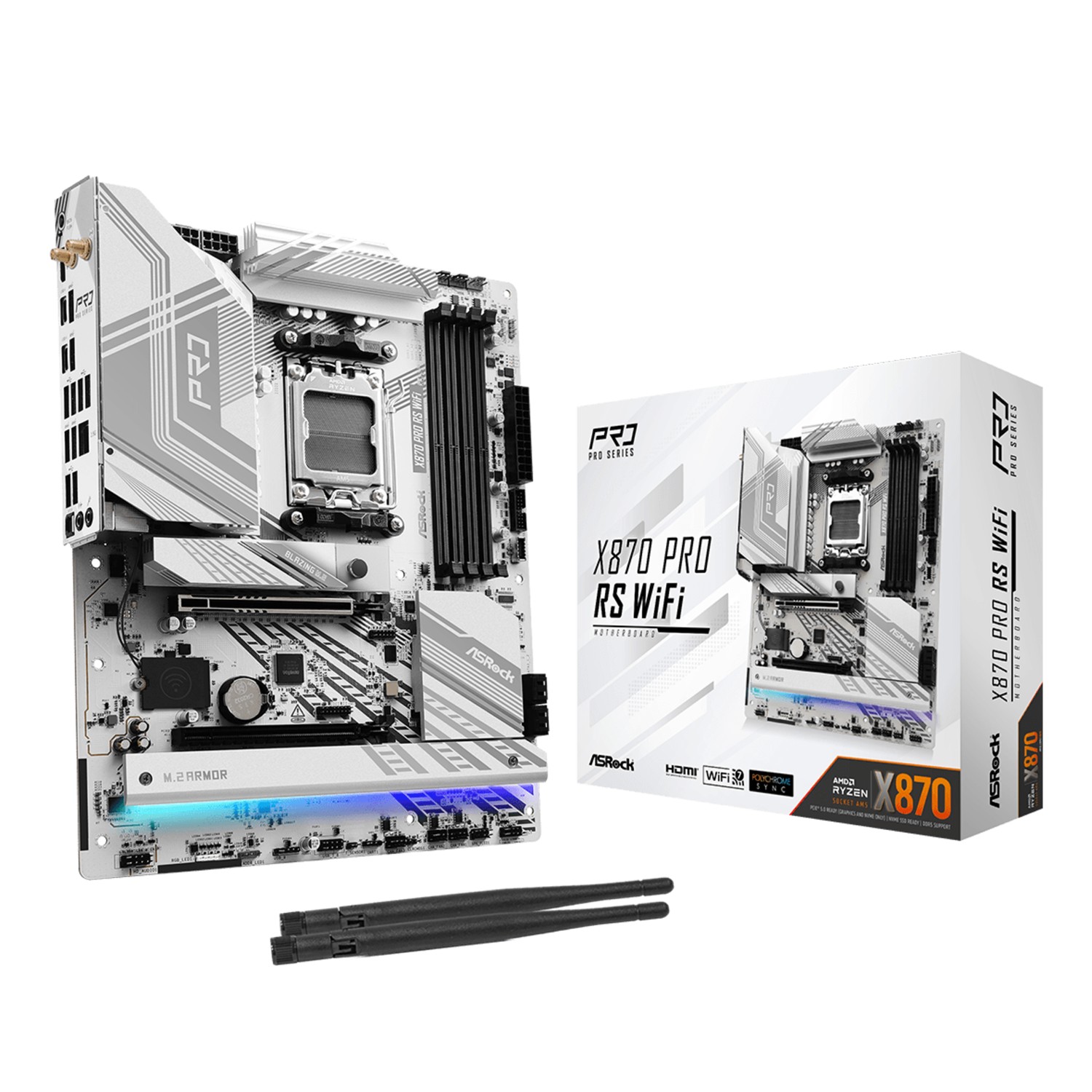 ASRock X870 Pro RS WiFi, AMD, Sockel AM5, AMD Ryzen 7000 Series, AMD Ryzen 8000 Series, AMD Ryzen 9000 Series, DDR5-SDRAM, 256 GB, DIMM