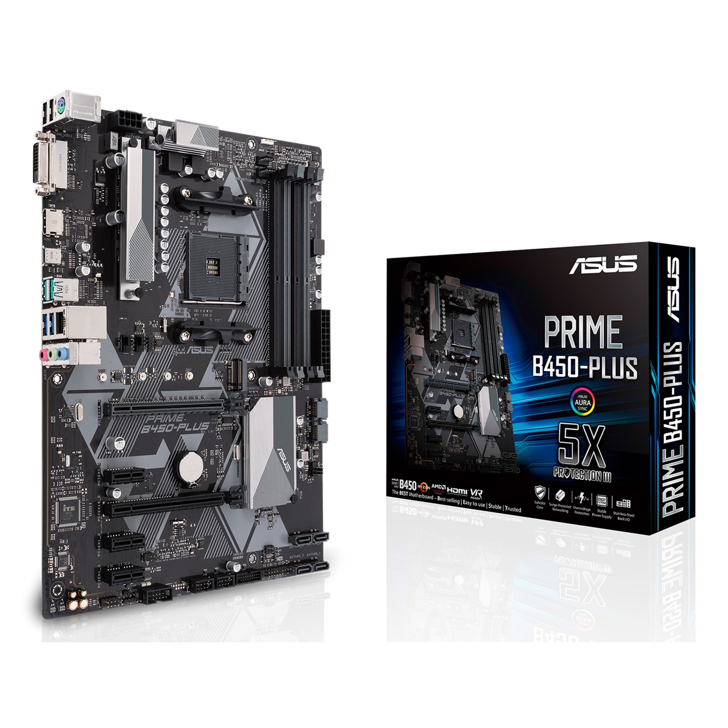 ASUS PRIME B450-PLUS, AMD, Sockel AM4, AMD Athlon, AMD Ryzen 2000 Series, AMD Ryzen 3000 Series, DDR4-SDRAM, 64 GB, DIMM