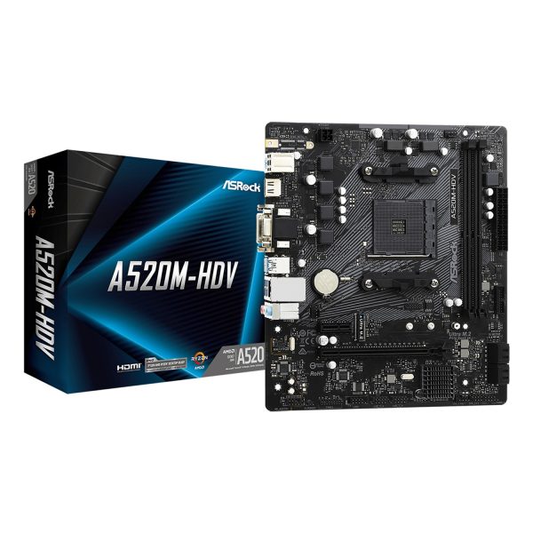 ASRock A520M-HDV, AMD, Sockel AM4, AMD Ryzen 3000 Series, DDR4-SDRAM, 64 GB, DIMM