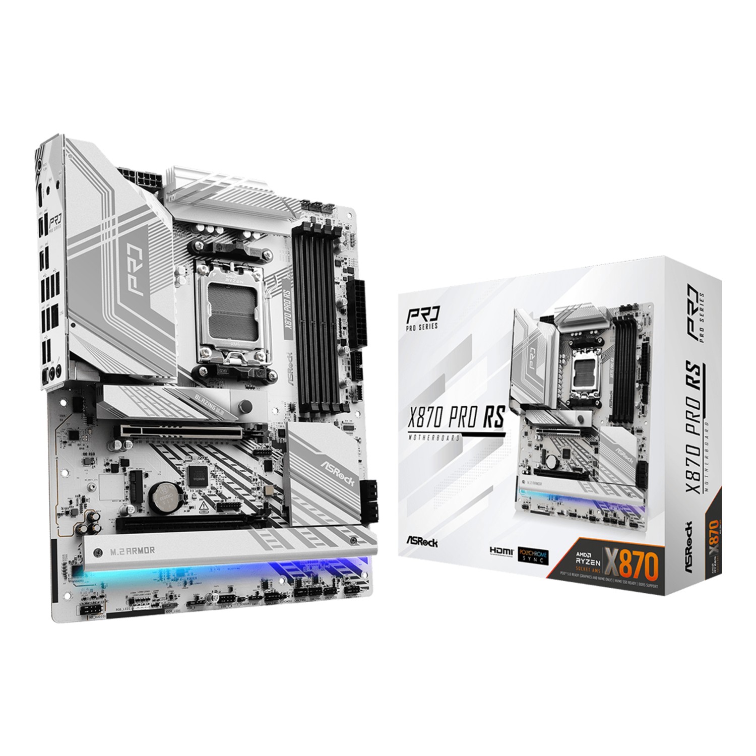 ASRock X870 PRO RS, AMD, Sockel AM5, AMD Ryzen 7000 Series, AMD Ryzen 8000 Series, AMD Ryzen 9000 Series, DDR5-SDRAM, 256 GB, DIMM