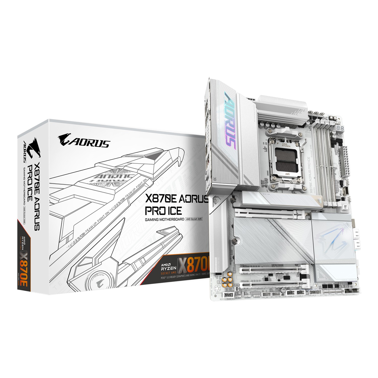 Gigabyte X870E AORUS PRO ICE Motherboard - Unterstützt AMD Ryzen 9000 CPUs, 16+2+2 Phasen Digital VRM, bis zu 8000MHz DDR5 (OC), 3xPCIe 5.0 + 1xPCIe 4.0, Wi-Fi 7, 2.5GbE LAN, USB 4, AMD, Sockel AM5, AMD Ryzen 7000 Series, AMD Ryzen 8000 Series, AMD Ryzen