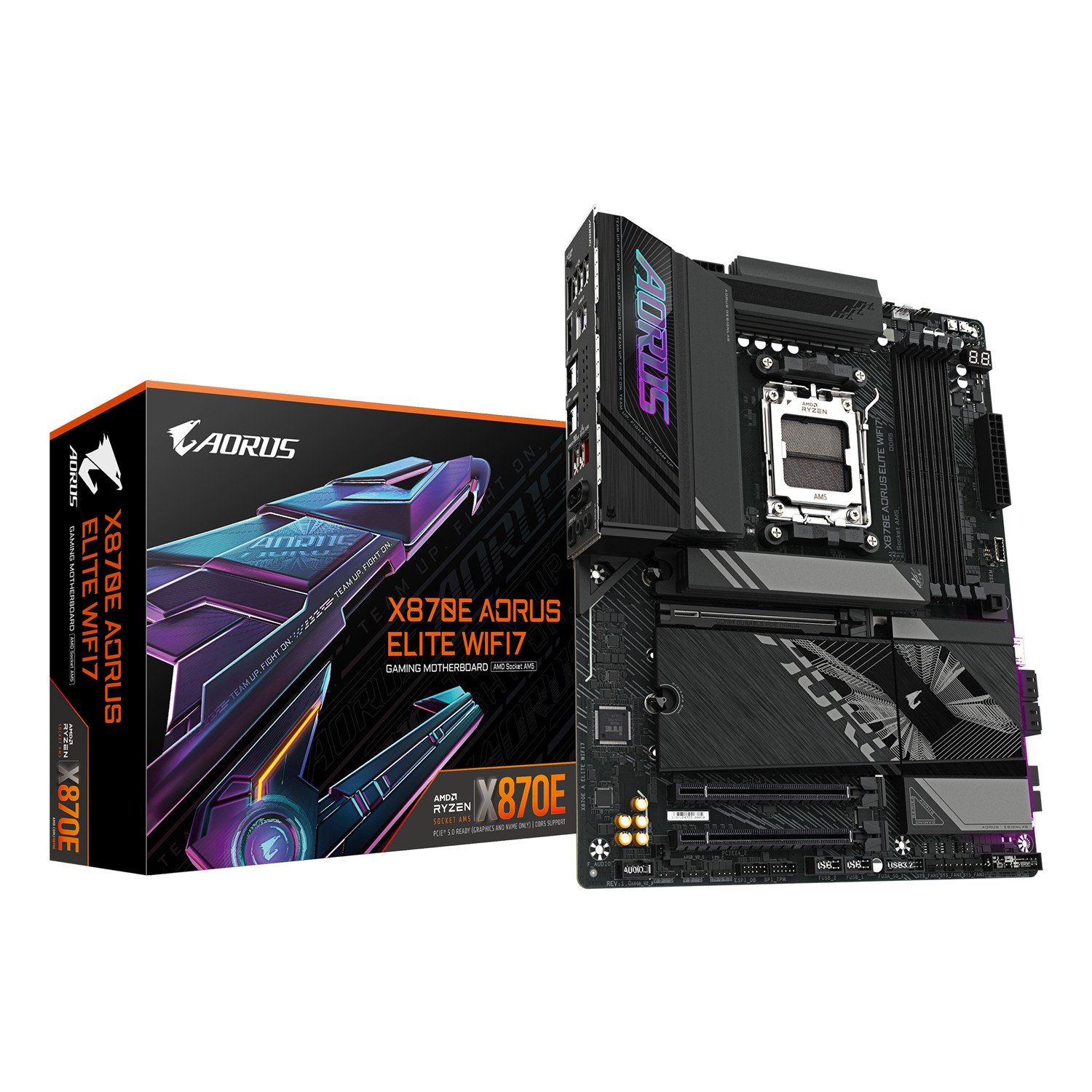 Gigabyte X870E AORUS ELITE WIFI7 Mainboard - Unterstützt AMD Ryzen 9000 CPUs, 16+2+2 Phasen digitales VRM, bis zu 8000Hz DDR5 (OC), 3xPCIe 5.0 + 1xPCIe 4.0, Wi-Fi 7, 2.5GbE LAN, USB 4, AMD, Sockel AM5, AMD Ryzen 7000 Series, AMD Ryzen 8000 Series, AMD Ryz