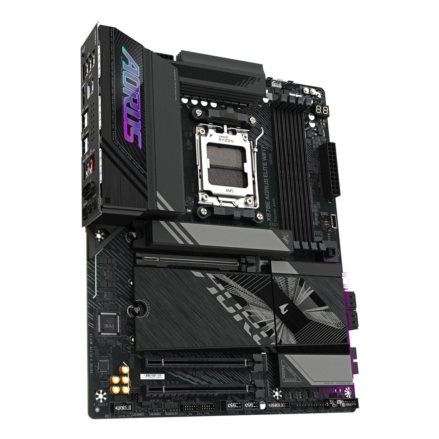 Zweites Bild vonGigabyte X870E AORUS ELITE WIFI7 Mainboard - Unterstützt AMD Ryzen 9000 CPUs, 16+2+2 Phasen digitales VRM, bis zu 8000Hz DDR5 (OC), 3xPCIe 5.0 + 1xPCIe 4.0, Wi-Fi 7, 2.5GbE LAN, USB 4, AMD, Sockel AM5, AMD Ryzen 7000 Series, AMD Ryzen 8000 Series, AMD Ryz