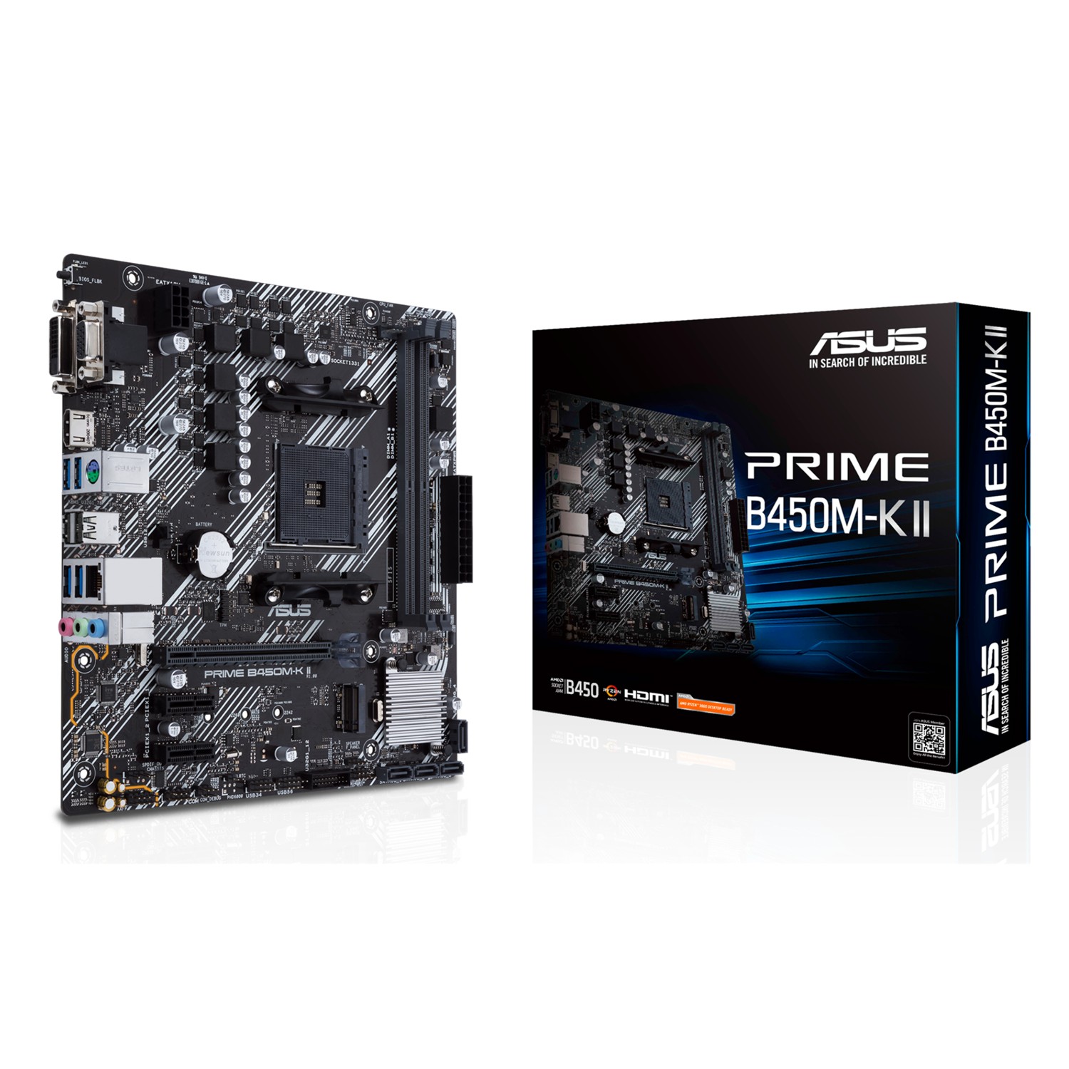 ASUS Prime B450M-K II, AMD, Sockel AM4, AMD Ryzen 2000 Series, AMD Ryzen Threadripper 1000 Series, AMD Ryzen Threadripper 2000 Series, DDR4-SDRAM, 64 GB, DIMM