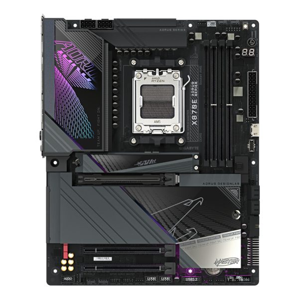 Zweites Bild vonGigabyte X870E AORUS MASTER Mainboard - Unterstützt AMD Ryzen 9000 CPUs, 16+2+2 Phasen digitales VRM, bis zu 8600MHz DDR5 (OC), 3xPCIe 5.0 + 1xPCIe 4.0, Wi-Fi 7, 5GbE LAN, USB 4, AMD, Sockel AM5, AMD Ryzen 7000 Series, AMD Ryzen 8000 Series, AMD Ryzen 900