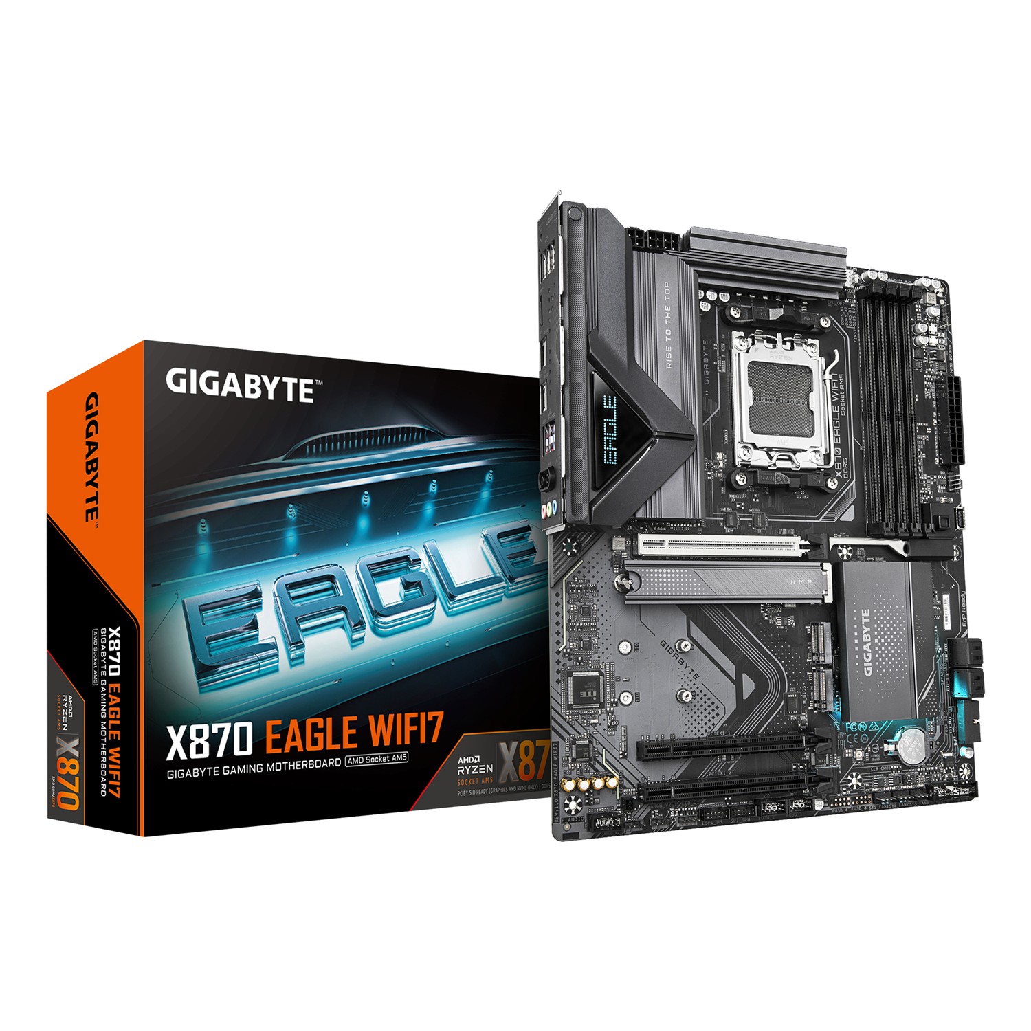 Gigabyte X870 EAGLE WIFI7 Mainboard - Unterstützt AMD Ryzen 9000 CPUs, 14+2+2 Phasen VRM, bis zu 8000MHz DDR5 (OC), 1xPCIe 5.0 + 2xPCIe 4.0, Wi-Fi 7, 2.5GbE LAN, USB 4, AMD, Sockel AM5, AMD Ryzen 7000 Series, AMD Ryzen 8000 Series, AMD Ryzen 9000 Series,