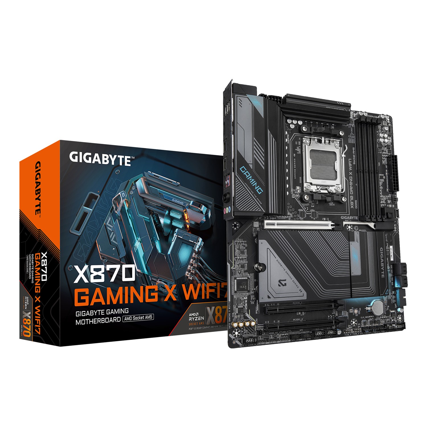 Gigabyte X870 GAMING X WIFI7 Mainboard - Unterstützt AMD Ryzen 9000 CPUs, 16+2+2 Phasen VRM, bis zu 8000MHz DDR5 (OC), 1xPCIe 5.0 + 2xPCIe 4.0, Wi-Fi 7, 2.5GbE LAN, USB 4, AMD, Sockel AM5, AMD Ryzen 7000 Series, AMD Ryzen 8000 Series, AMD Ryzen 9000 Serie
