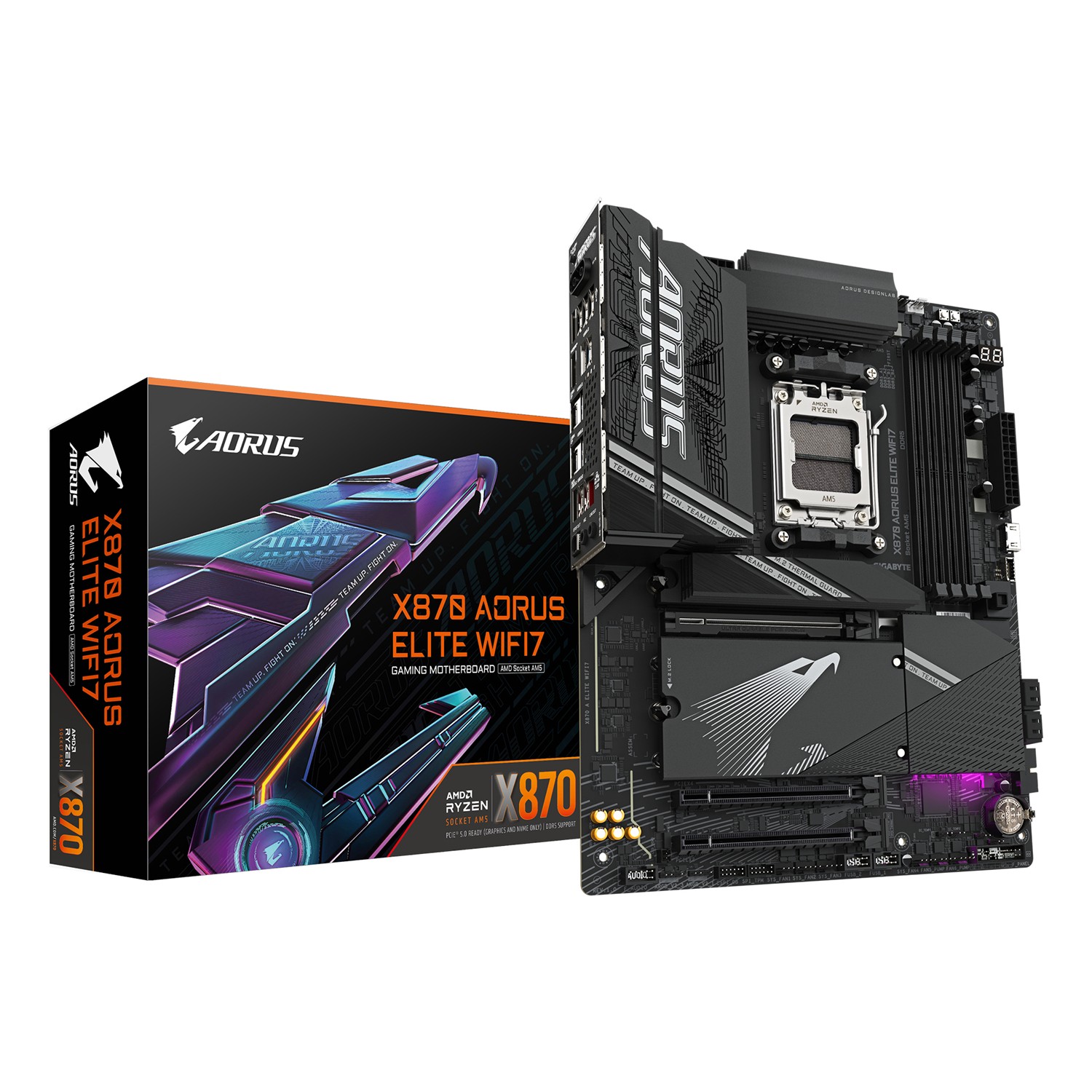 Gigabyte X870 AORUS ELITE WIFI7 Mainboard - Unterstützt AMD Ryzen 9000 CPUs, 16+2+2 Phasen VRM, bis zu 8000MHz DDR5 (OC), 3xPCIe 5.0 + 1xPCIe 4.0, Wi-Fi 7, 2.5GbE LAN, USB 4, AMD, Sockel AM5, AMD Ryzen 7000 Series, AMD Ryzen 8000 Series, AMD Ryzen 9000 Se