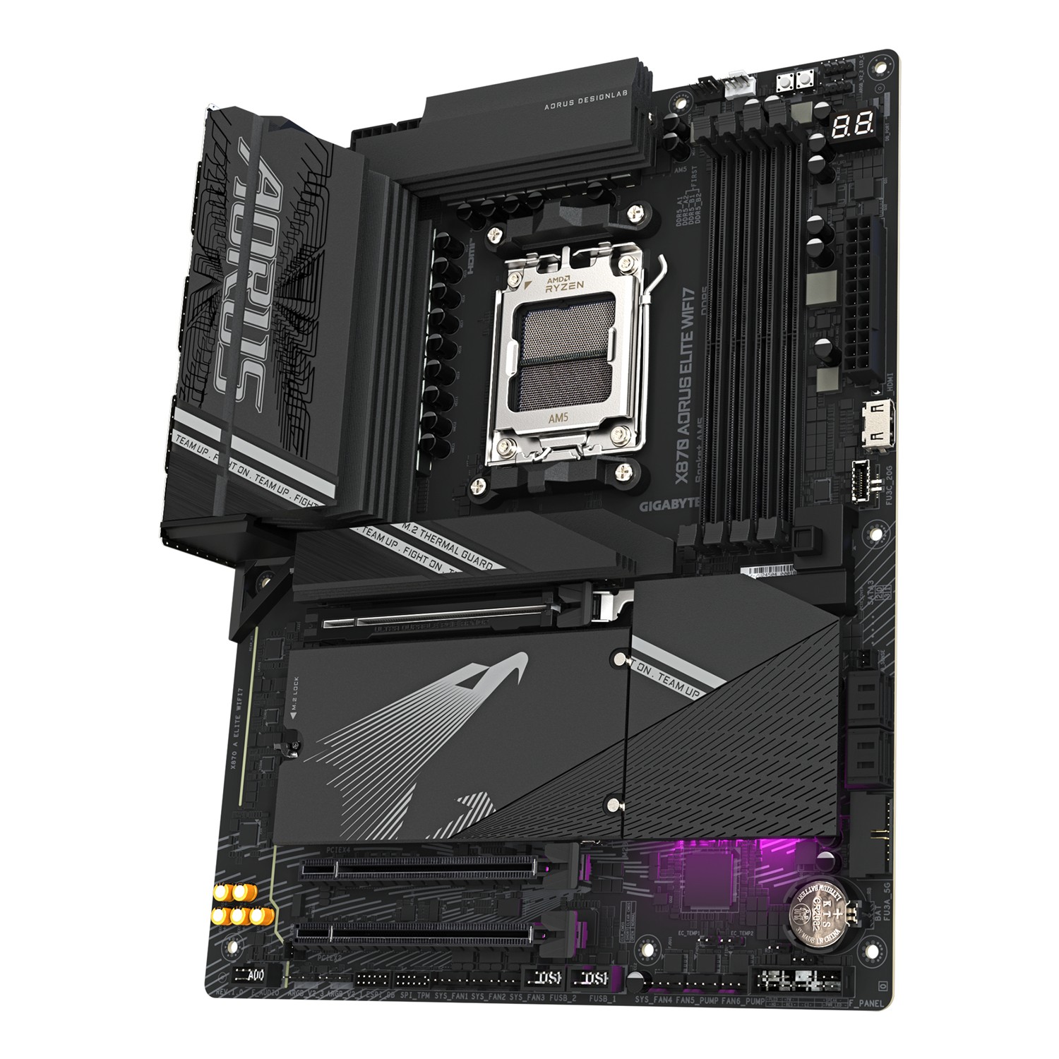 Zweites Bild vonGigabyte X870 AORUS ELITE WIFI7 Mainboard - Unterstützt AMD Ryzen 9000 CPUs, 16+2+2 Phasen VRM, bis zu 8000MHz DDR5 (OC), 3xPCIe 5.0 + 1xPCIe 4.0, Wi-Fi 7, 2.5GbE LAN, USB 4, AMD, Sockel AM5, AMD Ryzen 7000 Series, AMD Ryzen 8000 Series, AMD Ryzen 9000 Se
