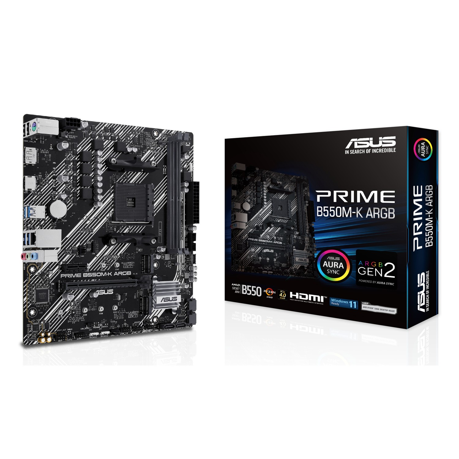 ASUS PRIME B550M-K ARGB, AMD, Sockel AM4, DDR4-SDRAM, 64 GB, DIMM, Zweikanalig