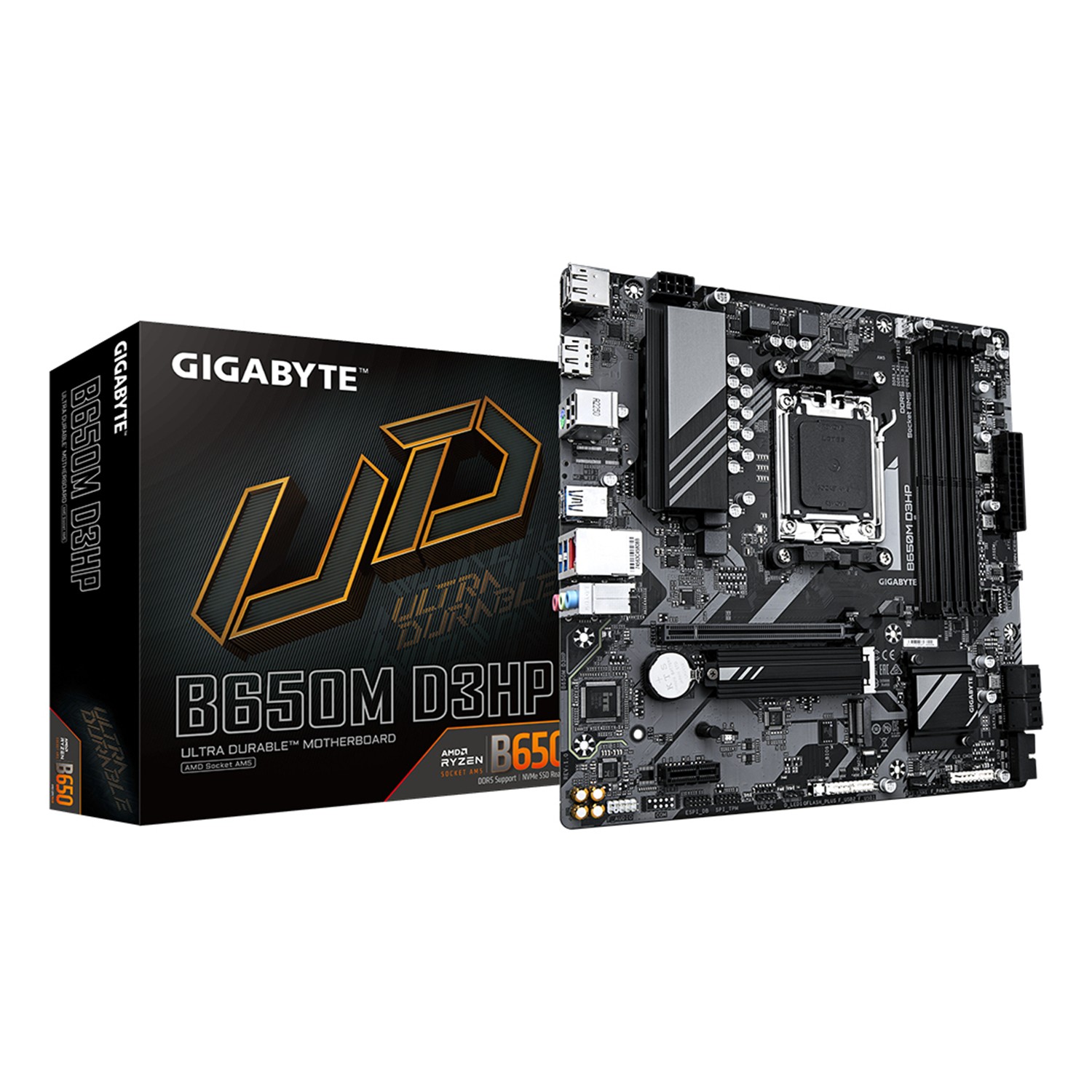 Gigabyte B650M D3HP Mainboard - AMD Ryzen 9000er-Serie, 5+2+2 Phasen VRM, bis zu 7600 MHz DDR5 (OC), 2xPCIe 4.0 M.2, 2,5 GbE LAN, USB 3.2 Gen 1, AMD, Sockel AM5, AMD Ryzen 7000 Series, AMD Ryzen 8000 Series, AMD Ryzen 9000 Series, Sockel AM5, DDR5-SDRAM,