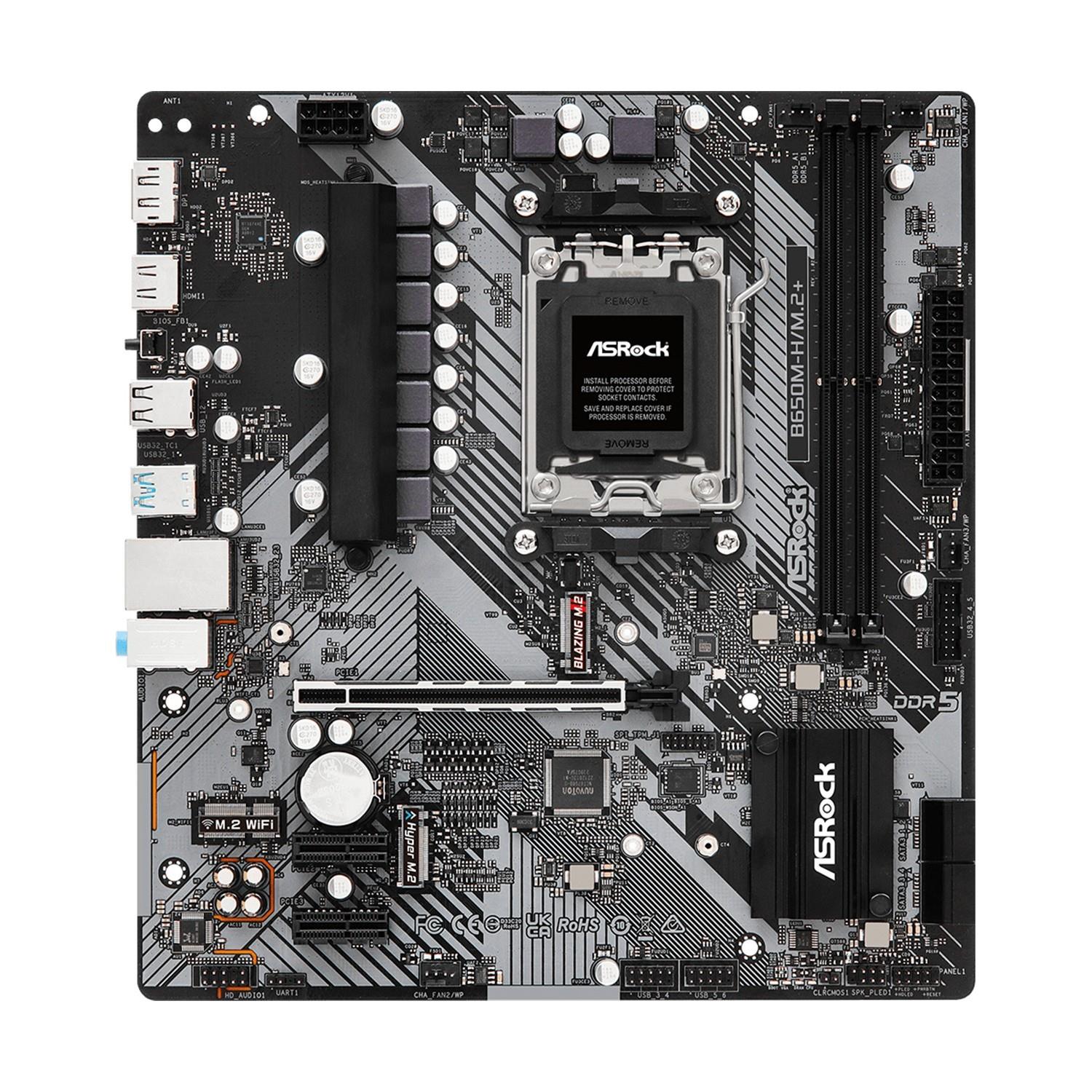 ASRock B650M-H/M.2+, AMD, Sockel AM5, DDR5-SDRAM, 96 GB, DIMM, Zweikanalig