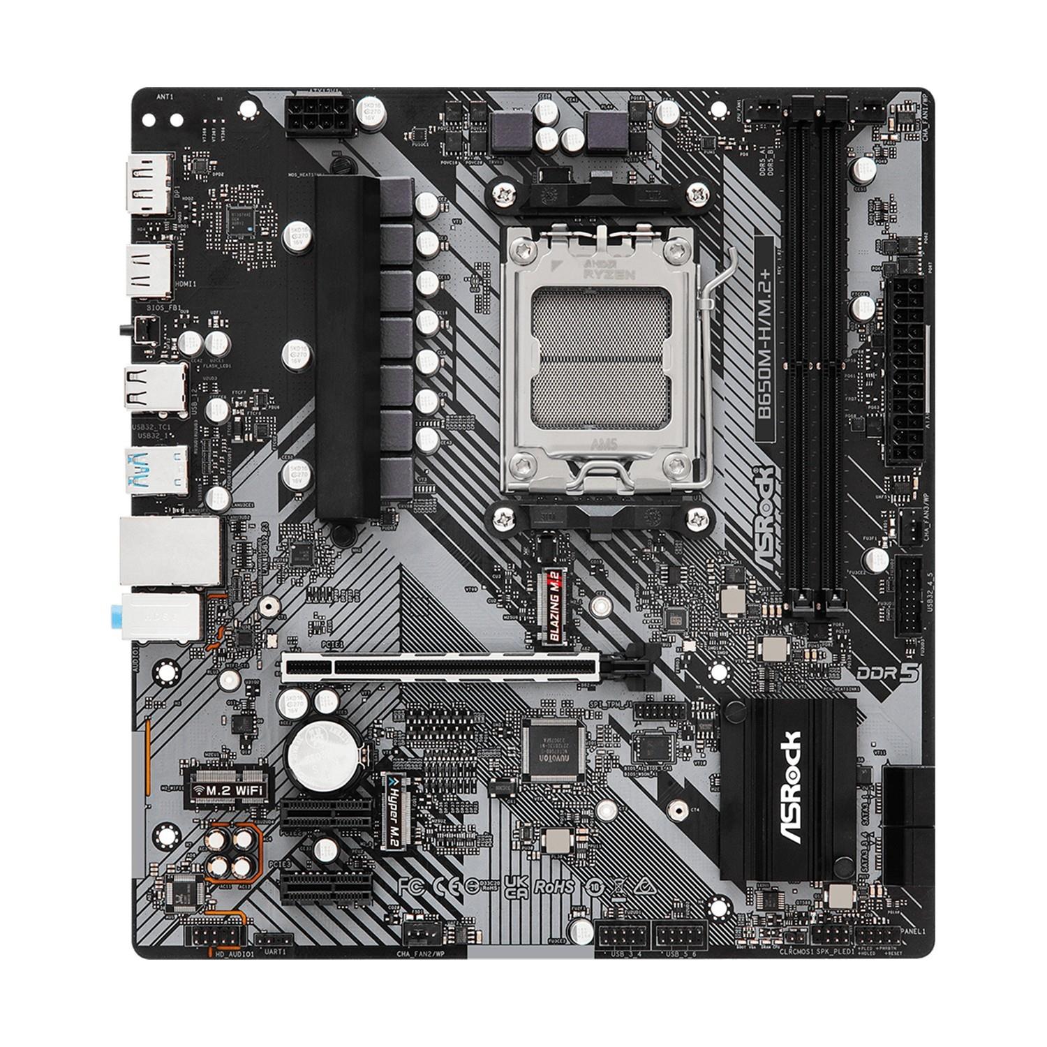 Zweites Bild vonASRock B650M-H/M.2+, AMD, Sockel AM5, DDR5-SDRAM, 96 GB, DIMM, Zweikanalig