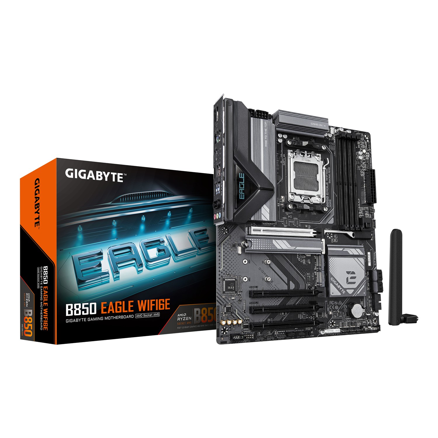 Gigabyte B850 EAGLE WIFI6E Motherboard - AMD Ryzen 9000 Serie CPUs, 8+2+2 Phasen digitales VRM, bis zu 8200MHz DDR5 (OC), 1xPCIe 5.0 + 2xPCIe 4.0 M.2, GbE LAN, WIFI 6E, USB 3.2 Gen 2, AMD, Sockel AM5, AMD Ryzen 7000 Series, AMD Ryzen 8000 Series, AMD Ryze