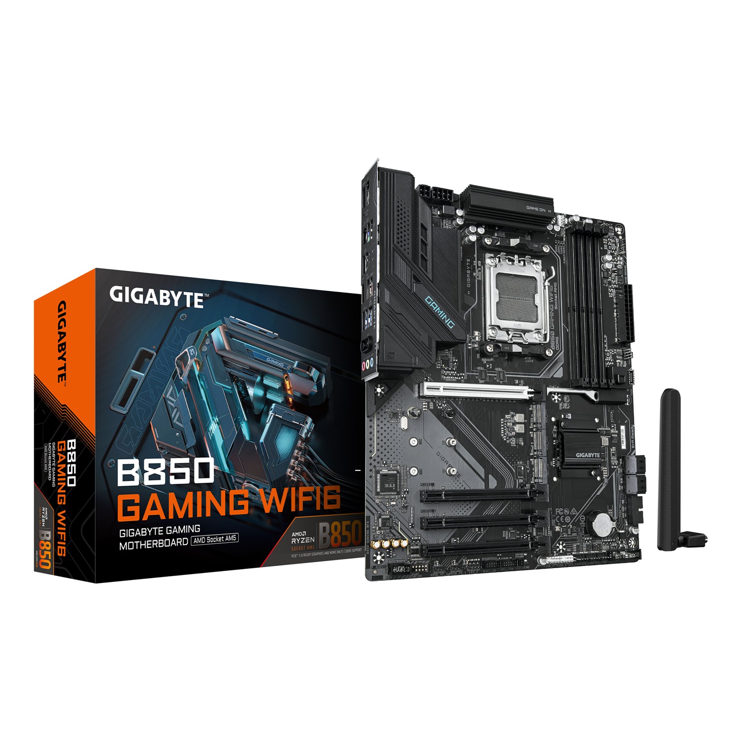 Gigabyte B850 GAMING WIFI6 Motherboard - AMD Ryzen 9000 Serie CPUs, 6+2+2 Phasen digitales VRM, bis zu 8200MHz DDR5 (OC), 1xPCIe 5.0 + 2xPCIe 4.0 M.2, GbE LAN, WIFI 6, USB 3.2 Gen 2, AMD, Sockel AM5, AMD Ryzen 7000 Series, AMD Ryzen 8000 Series, AMD Ryzen