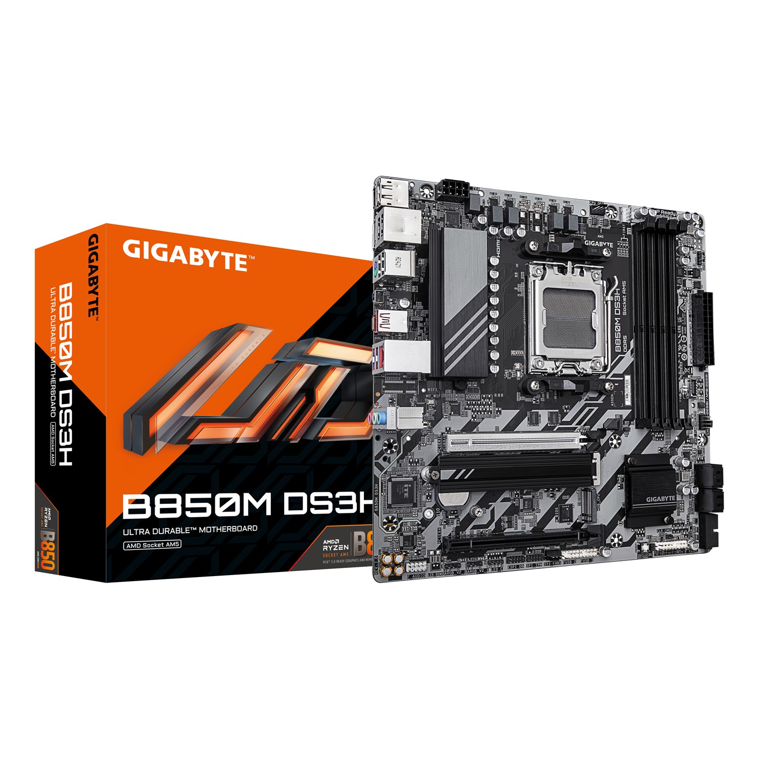 Gigabyte B850M DS3H Motherboard - AMD Ryzen 9000 Series CPUs, 16+2+2 Phasen Digital VRM, bis zu 8200MHz DDR5 (OC), 1xPCIe 5.0 + 1xPCIe 4.0 M.2, 2.5 LAN, USB 3.2 Gen 2, AMD, Sockel AM5, AMD Ryzen 7000 Series, AMD Ryzen 8000 Series, AMD Ryzen 9000 Series, S