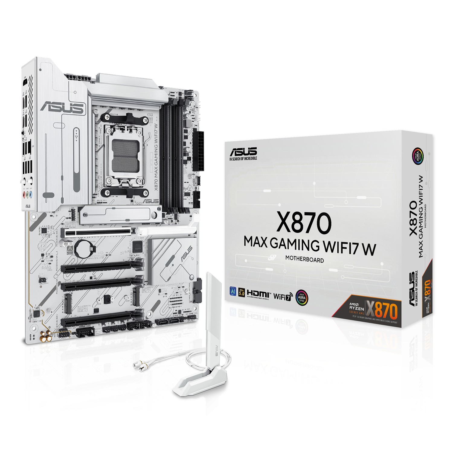 ASUS X870 MAX GAMING WIFI7 W, AMD, Sockel AM5, AMD Ryzen 7000 Series, AMD Ryzen 8000 Series, AMD Ryzen 9000 Series, Sockel AM5, DDR5-SDRAM, 256 GB