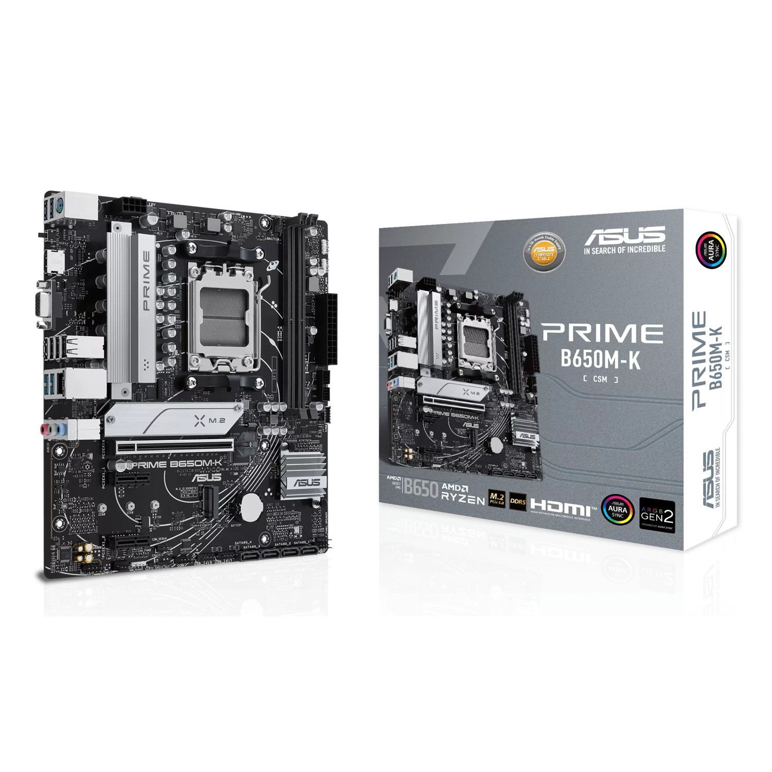 ASUS PRIME B650M-K, AMD, Sockel AM5, AMD Ryzen 7000 Series, Sockel AM5, DDR5-SDRAM, 96 GB