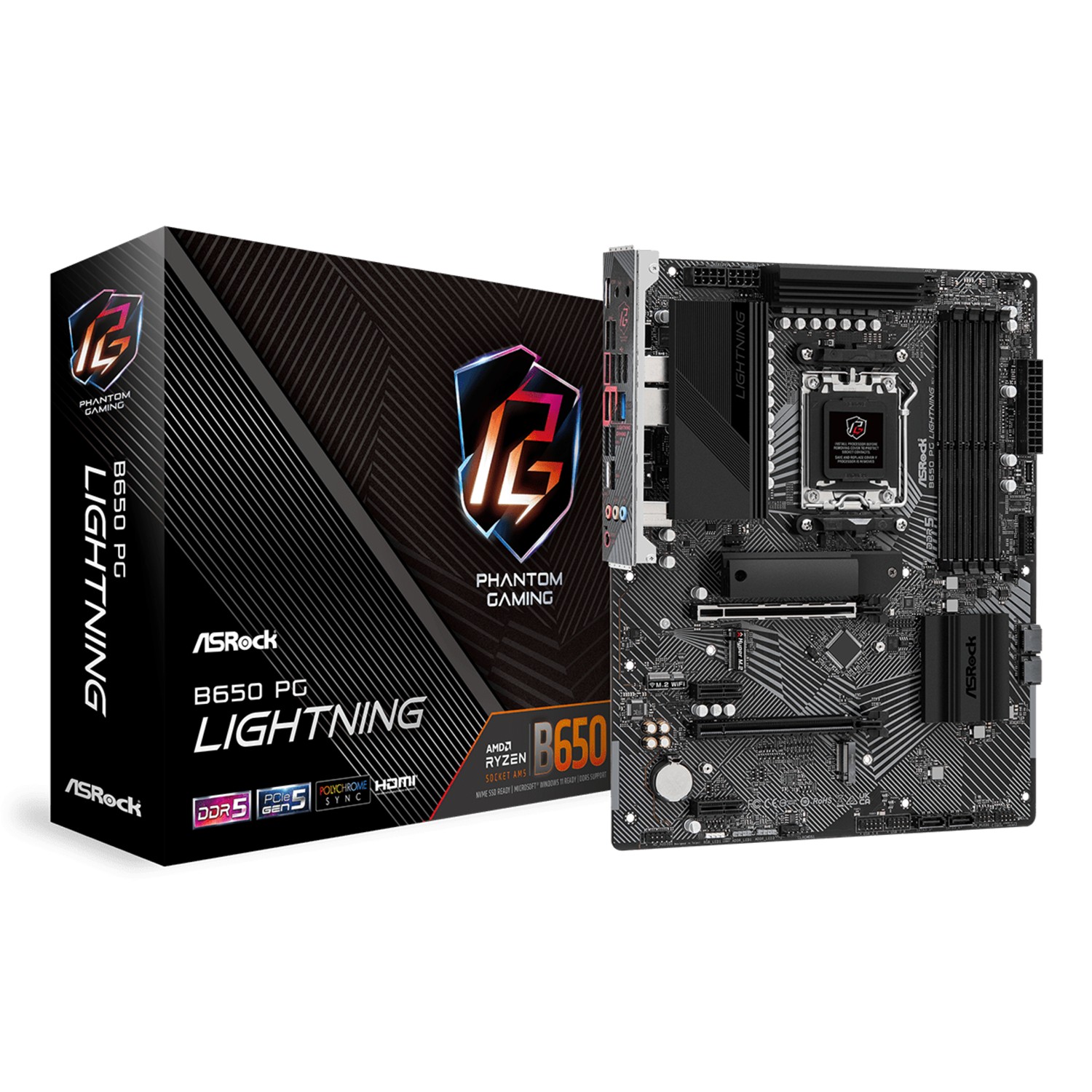 ASRock B650 PG Lightning, AMD, Sockel AM5, DDR5-SDRAM, 128 GB, DIMM, Zweikanalig