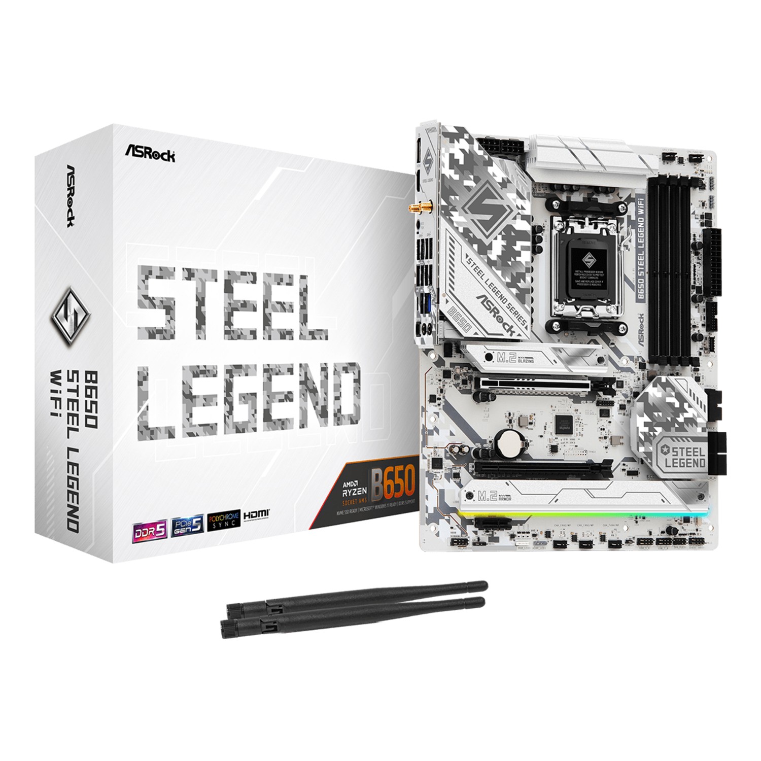 ASRock B650 Steel Legend WiFi, AMD, Sockel AM5, AMD Ryzen 7000 Series, DDR5-SDRAM, 192 GB, DIMM