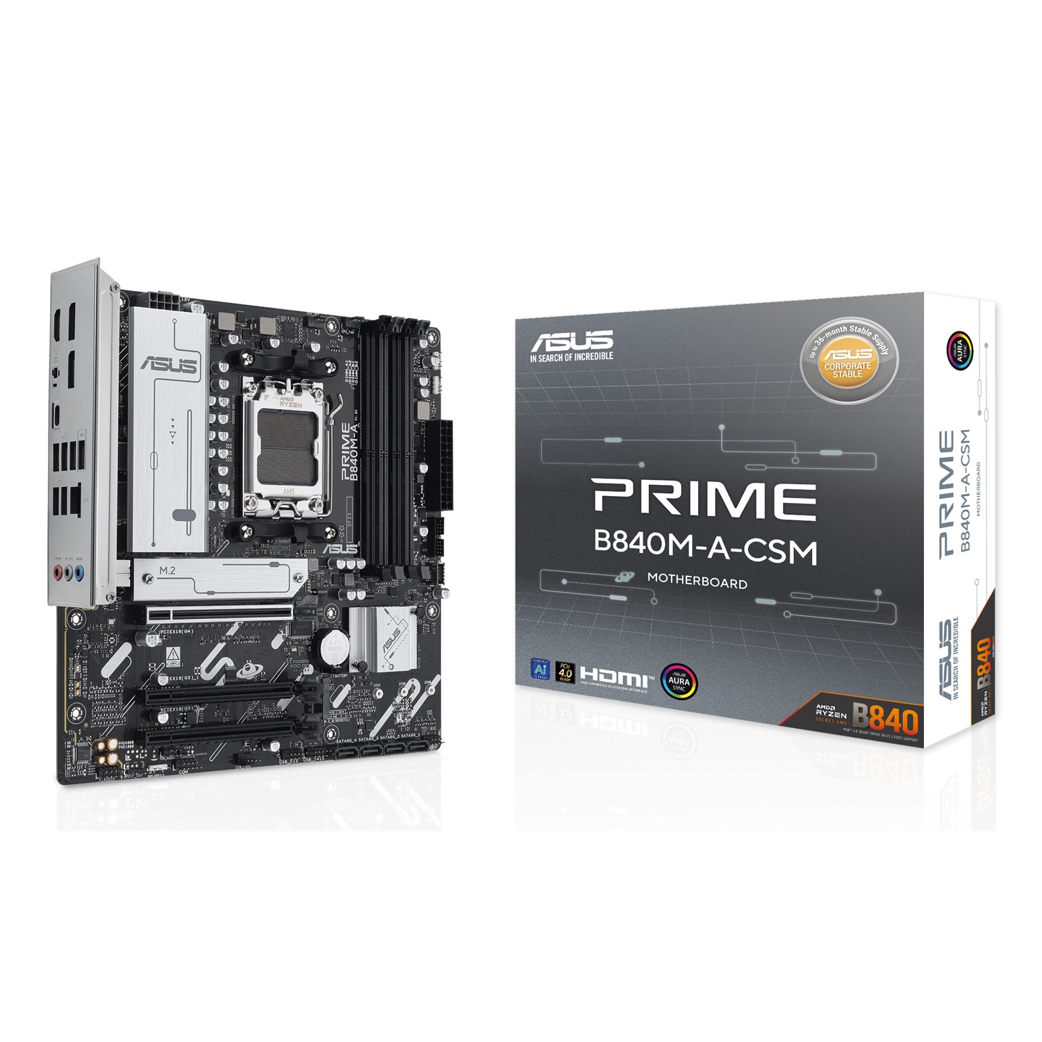 ASUS PRIME B840M-A-CSM, AMD, Sockel AM5, AMD Ryzen 7000 Series, AMD Ryzen 8000 Series, AMD Ryzen 9000 Series, Sockel AM5, DDR5-SDRAM, 192 GB
