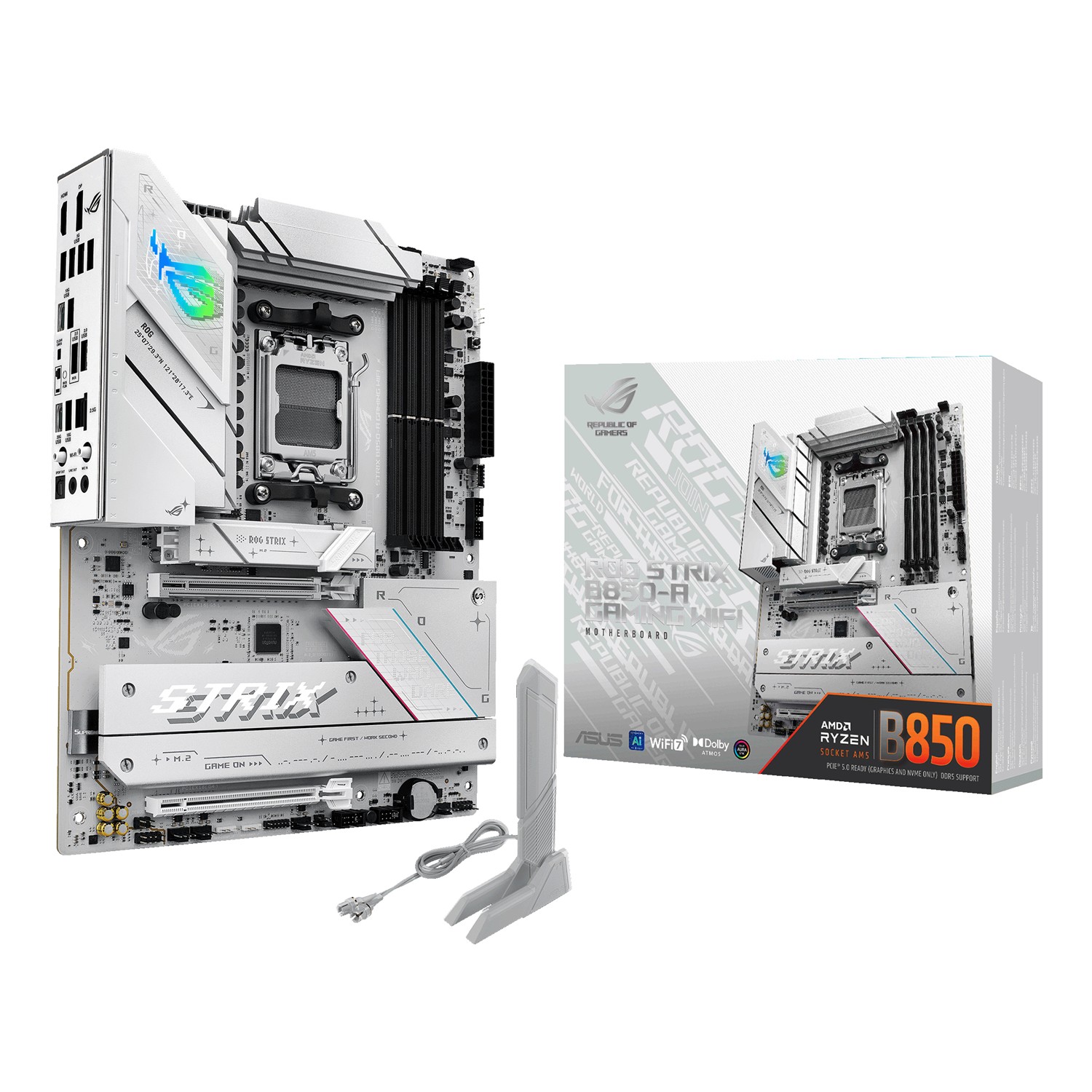 ASUS ROG STRIX B850-A GAMING WIFI, AMD, Sockel AM5, AMD Ryzen 7000 Series, AMD Ryzen 8000 Series, AMD Ryzen 9000 Series, Sockel AM5, DDR5-SDRAM, 192 GB