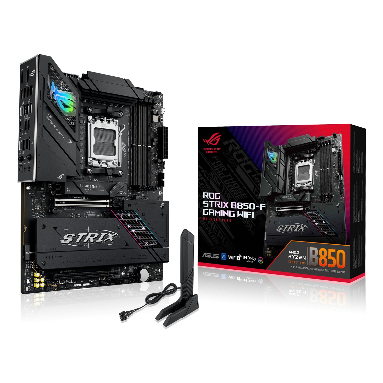 ASUS ROG STRIX B850-F GAMING WIFI, AMD, Sockel AM5, AMD Ryzen 7000 Series, AMD Ryzen 8000 Series, AMD Ryzen 9000 Series, Sockel AM5, DDR5-SDRAM, 192 GB